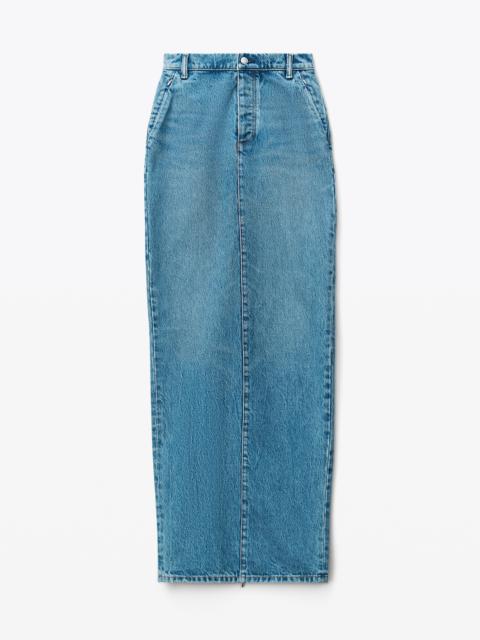 Alexander Wang INVISIBLE ZIP MAXI SKIRT IN INDIGO DENIM