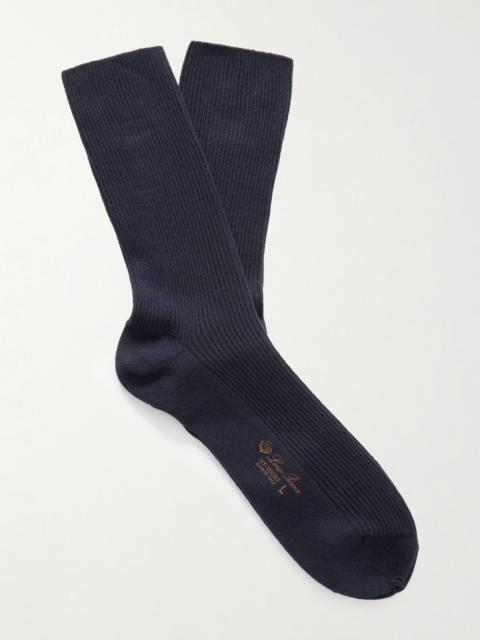 Loro Piana Ribbed Cashmere-Blend Socks Navy