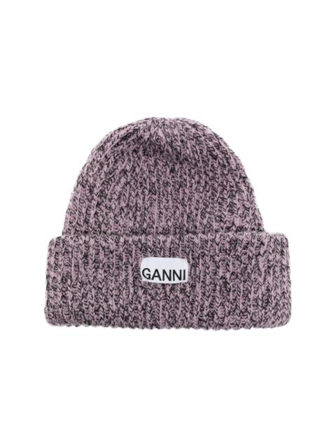 GANNI logo-patch knitted beanie