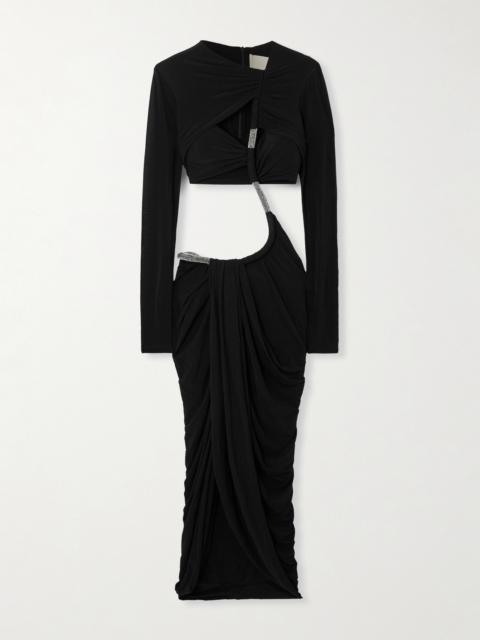 Isabel Marant Bessie Cutout Crystal-embellished Ruched Jersey Midi Dress