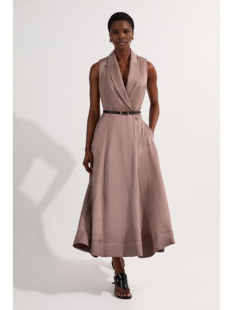 KAREN MILLEN Premium Viscose Linen Tailored Full Skirt Midi Dress