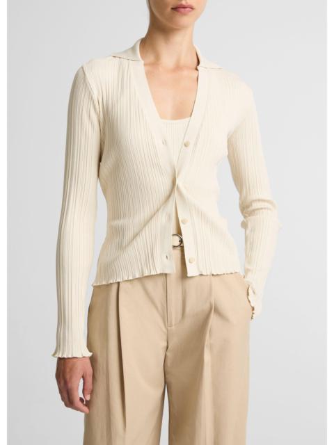 Vince Variegated-Rib Cotton-Blend Polo Top