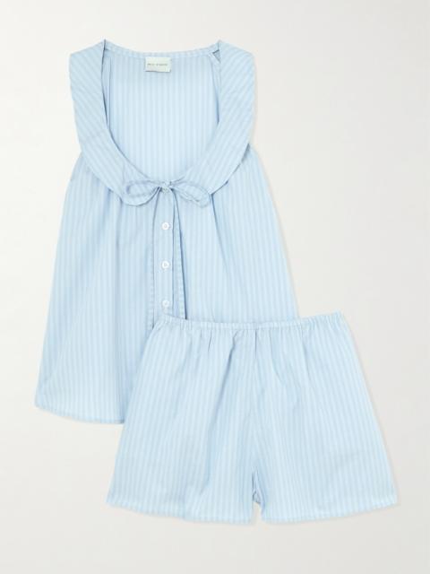 DEIJI STUDIOS Round Collar Tie-detailed Striped Organic Cotton Shirt And Shorts Set
