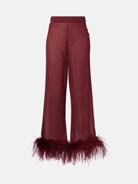 Oséree Lumière feather-trimmed wide-leg pants