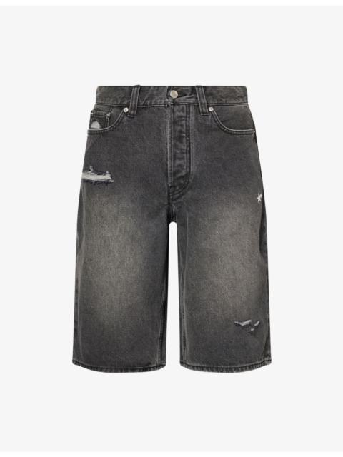 A BATHING APE® Sta Embroidered Distressed Denim Shorts