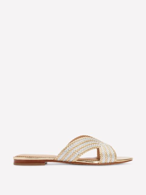 BODEN Striped Flat Sandals-Gold/Silver