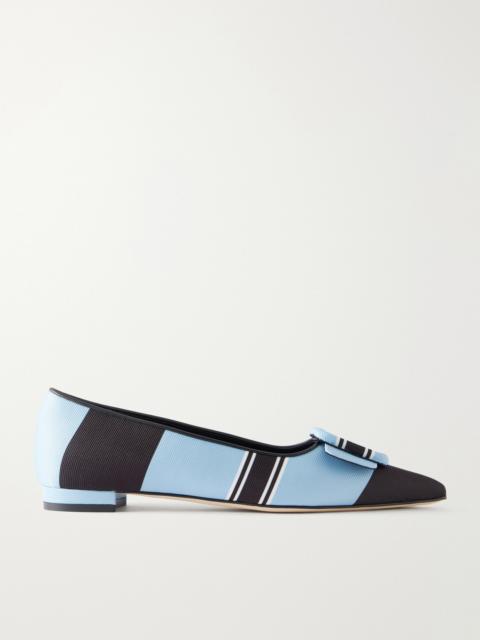 Manolo Blahnik + Emilia Wickstead Maysale Striped Grosgrain Point-toe Flats