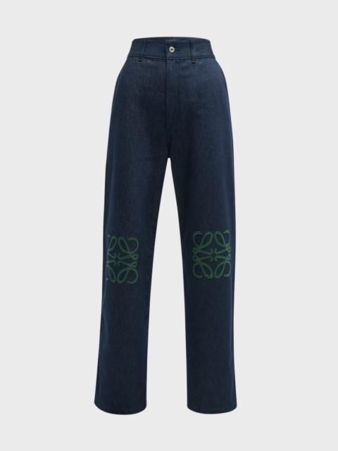 Loewe High-Rise Anagram-Knee Baggy Straight-Leg Jeans