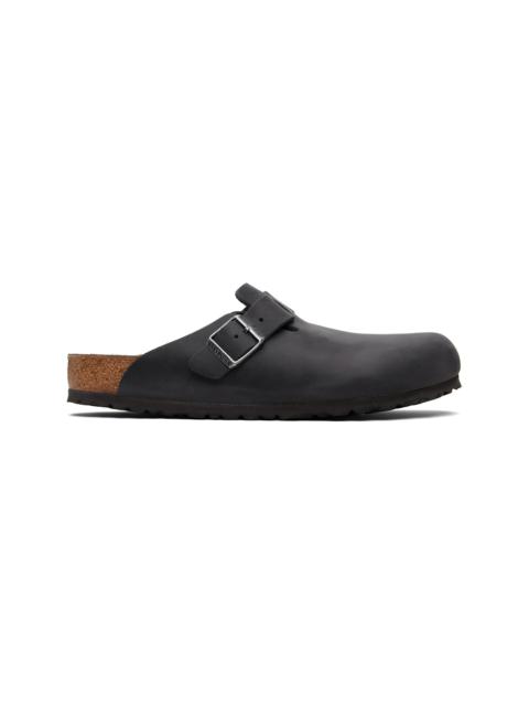 BIRKENSTOCK Black Regular Boston Oiled Leather Slip-on Loafers
