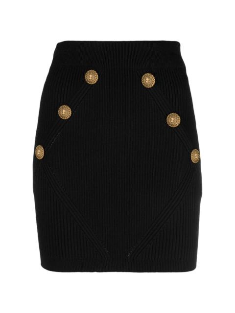 buttoned-embossed knit miniskirt