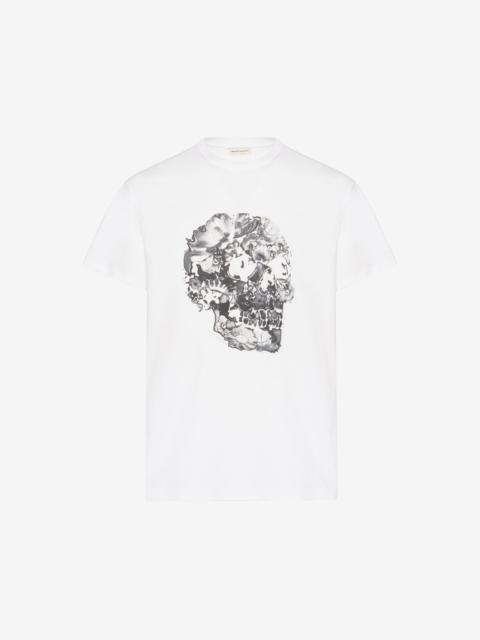 Alexander McQueen Men's Wax Flower Skull T-shirt in White/grey
