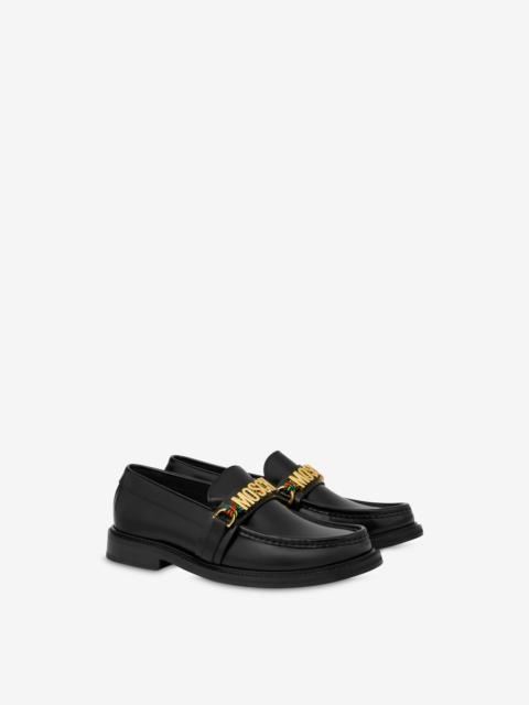 Moschino ABRASIVATO CALFSKIN LOAFERS LETTERING LOGO