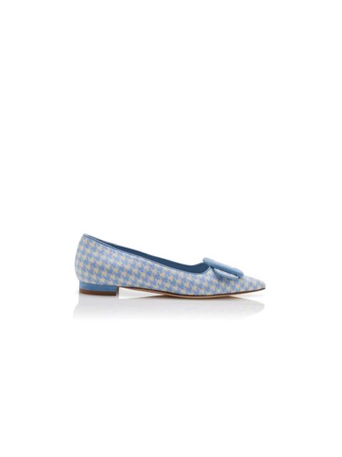 Manolo Blahnik Light Blue and Cream Wool Flat Pumps