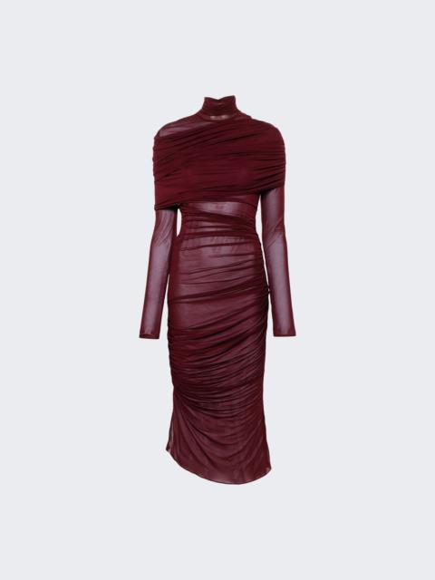 MUGLER Semi-sheer Mesh Midi Dress Blood Red