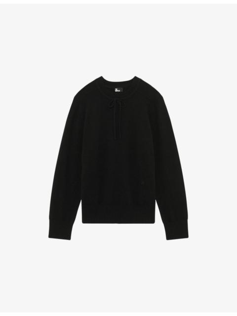 The Kooples Round-Neck Bow-Embellished Cashmere-Blend Jumper