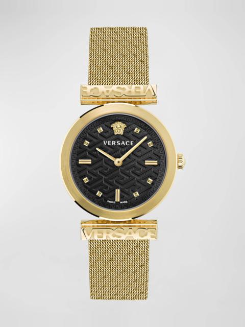 34mm Versace Regalia Watch with Mesh Bracelet, Yellow Gold/Black