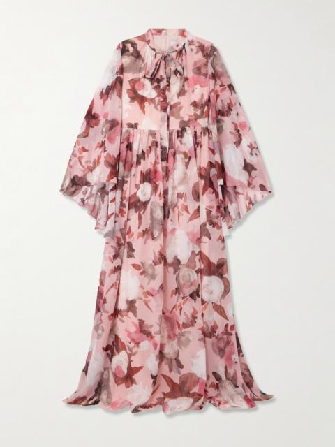 Erdem Cape-effect Floral-print Silk-voile Gown