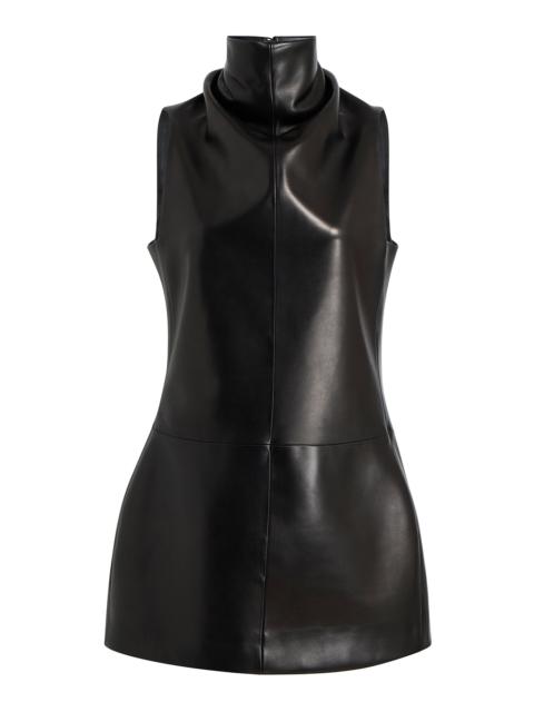 KHAITE Daria Turtleneck Leather Mini Dress black
