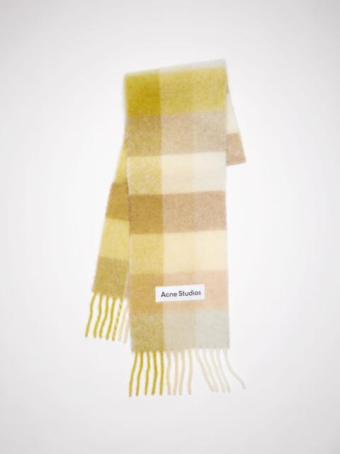 Acne Studios Checked wool fringe scarf - Pastel yellow/cream beige