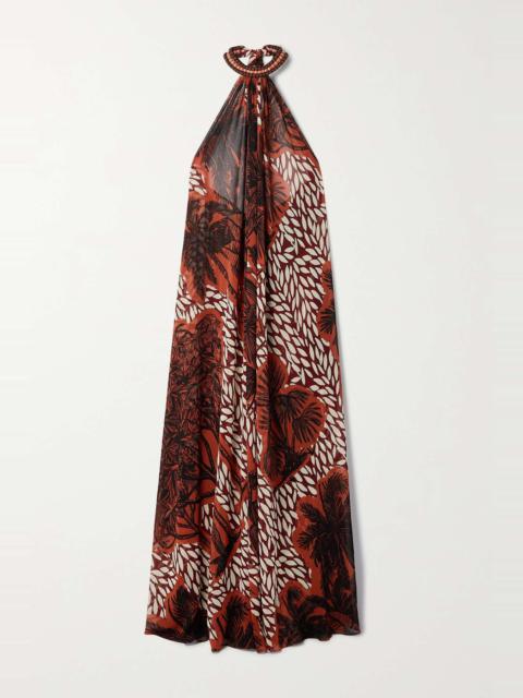 Victoria Falls printed recycled crepe de chine halterneck maxi dress