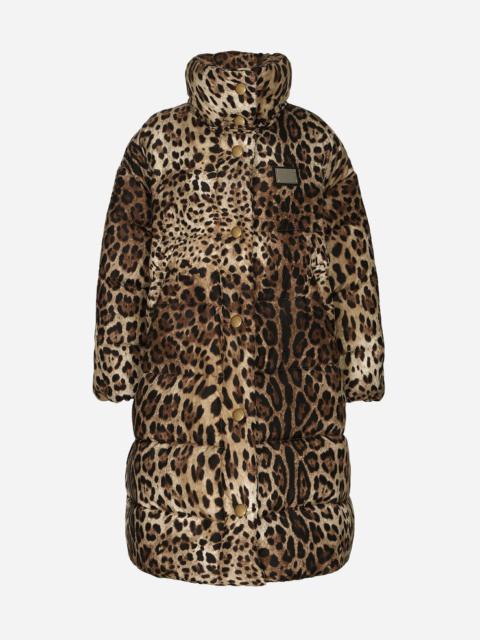 Long leopard-print nylon jacket