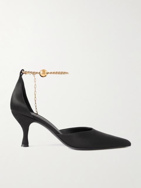 FERRAGAMO Dana Chain-embellished Satin Pumps