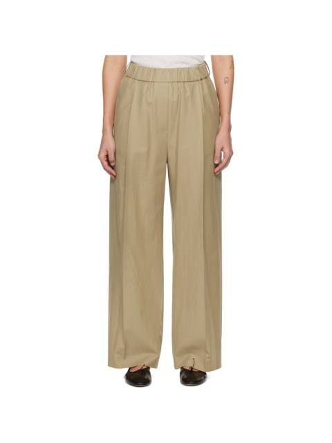 RECTO Beige Contrast Back Banding Wide Trousers