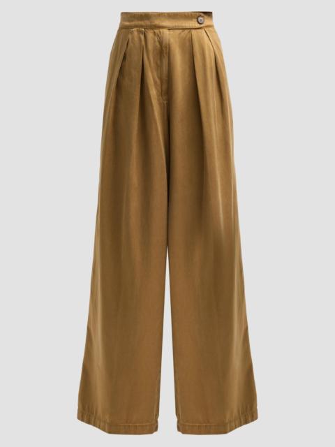 Dries Van Noten Women's Pleated Wide-Leg Trousers - Umber