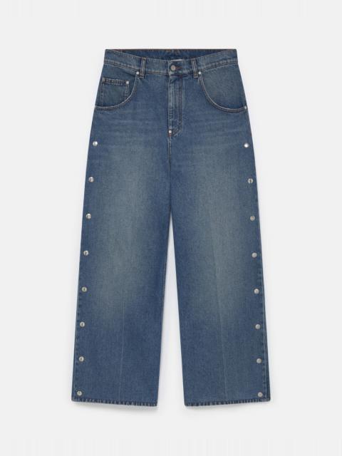 Popper-Studded Bootcut Denim Jeans