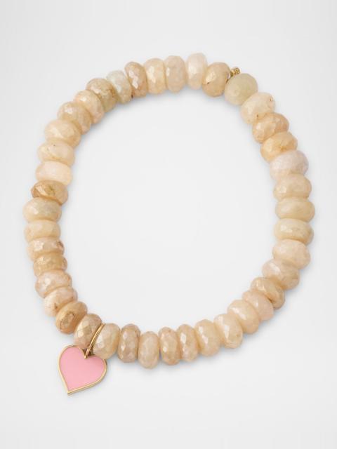 SYDNEY EVAN Blush Grapholite Bead Bracelet with Pink Enamel Heart Charm