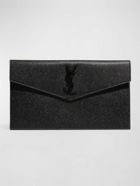 Uptown YSL Pouch Wallet In Grain De Poudre Embossed Leather - Black Hardware