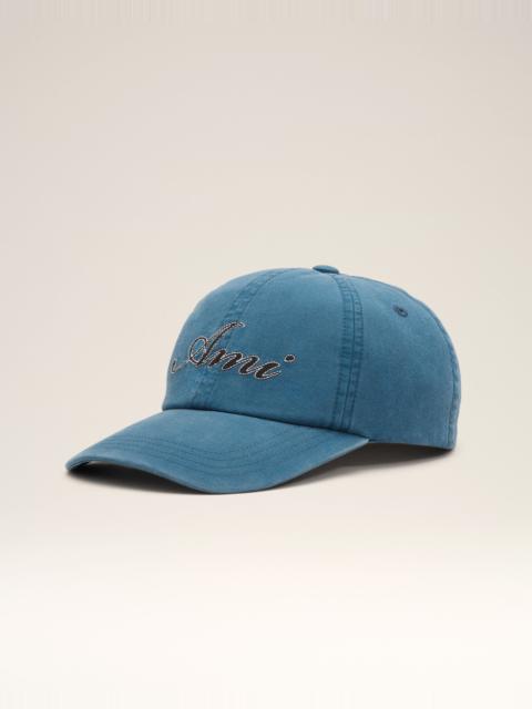 AMI Paris BLUE COTTON CAP WITH AMI PARIS EMBOIRERY