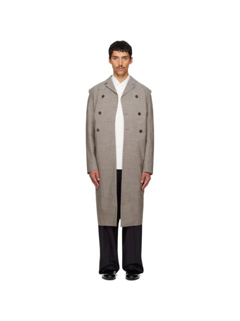 Jil Sander Gray Double-Breasted Coat