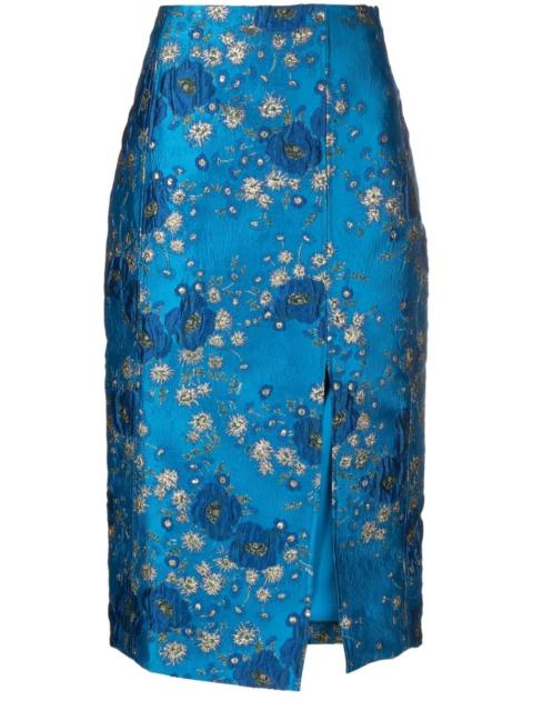 GANNI floral-print jacquard pencil skirt