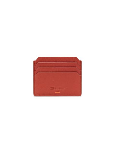 Santoni Orange tumbled leather credit card holder