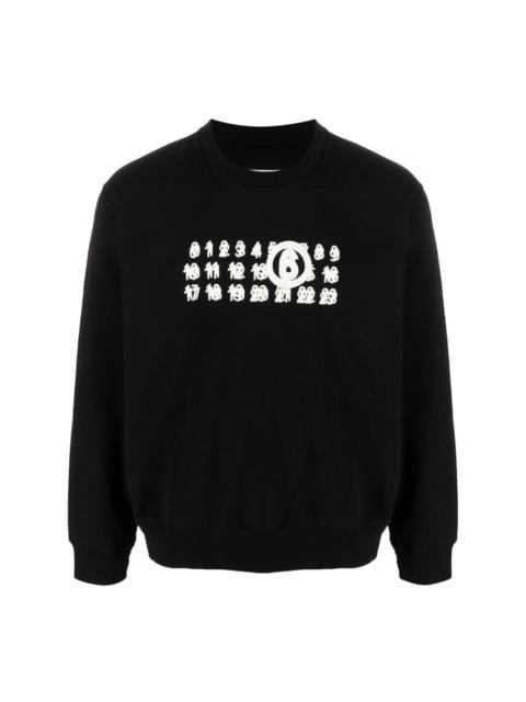 numbers-print crew-neck sweatshirt