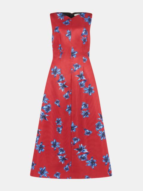 EMILIA WICKSTEAD Octavie Dress In Red & Blue Festive Lillies Taffeta Faille