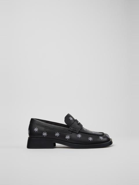 CAMPER Donna Black Leather Moccasins for Women.