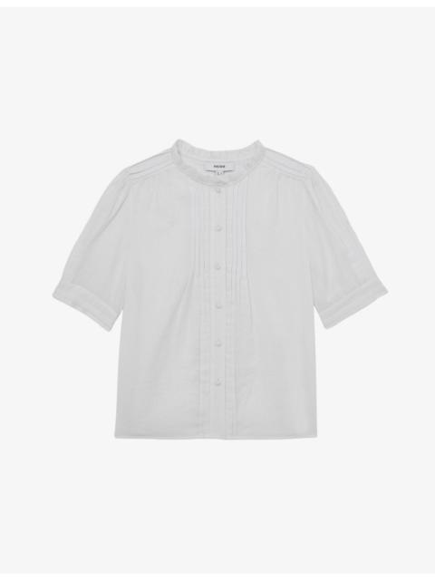 REISS Aurelia Puff-Sleeve Cotton Top