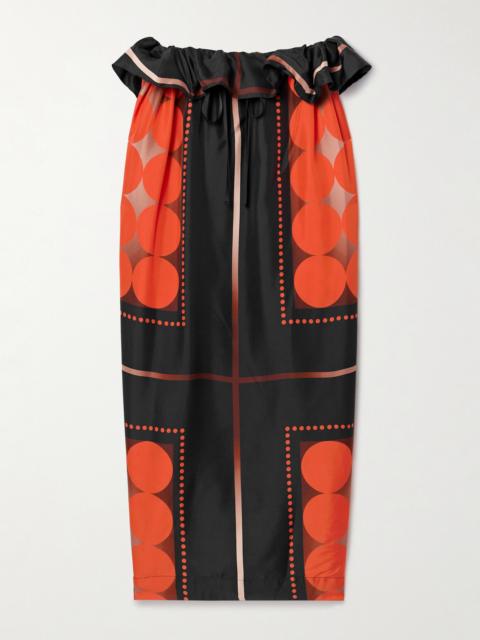 KHAITE Lilila Ruffled Printed Silk-twill Midi Skirt