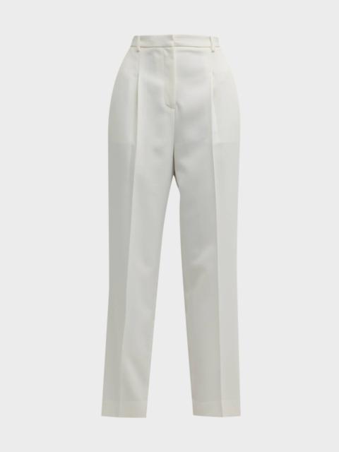 LAPOINTE Mid-Rise Pleated Relaxed Straight-Leg Ankle Matte Crepe Trousers