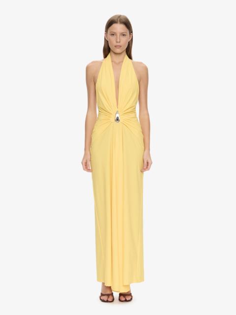 CHRISTOPHER ESBER Crystal Pendant Ruched Lycra Halter Dress
