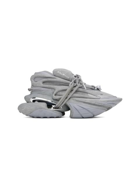 Balmain Gray Unicorn Low Fleece Print Sneakers