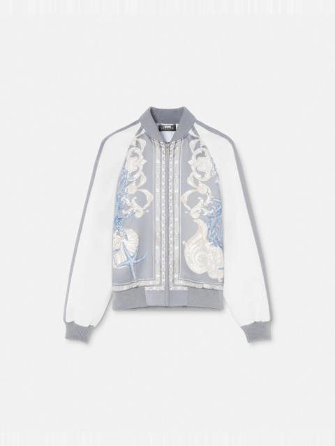 VERSACE VARSITY BOMBER JACKET IN PRINTED SATIN | miinto