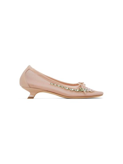 Simone Rocha Pink Embellished Flower Mesh Ballerina Heels