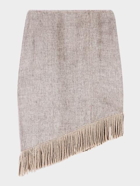EMPORIO ARMANI Asymmetric Fringe-Trim Linen Skirt