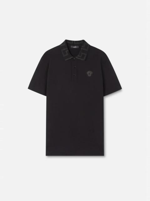 VERSACE Greca Embroidered Polo Shirt
