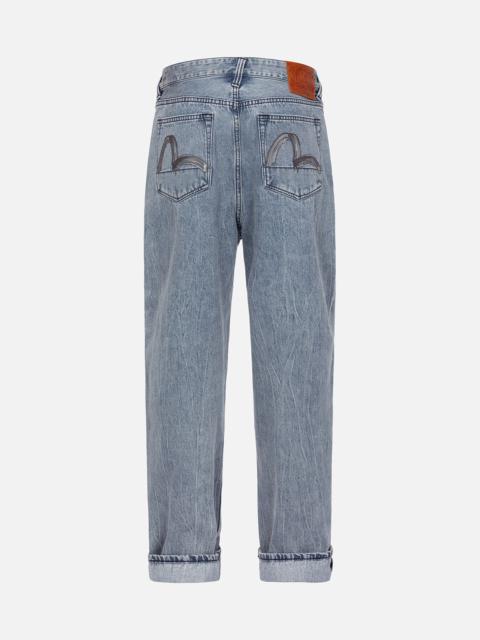EVISU Brush Seagull Print Fashion Loose Fit Jeans