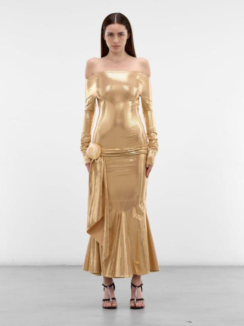 CONNER IVES Gold Foiled Shell Belt Dress