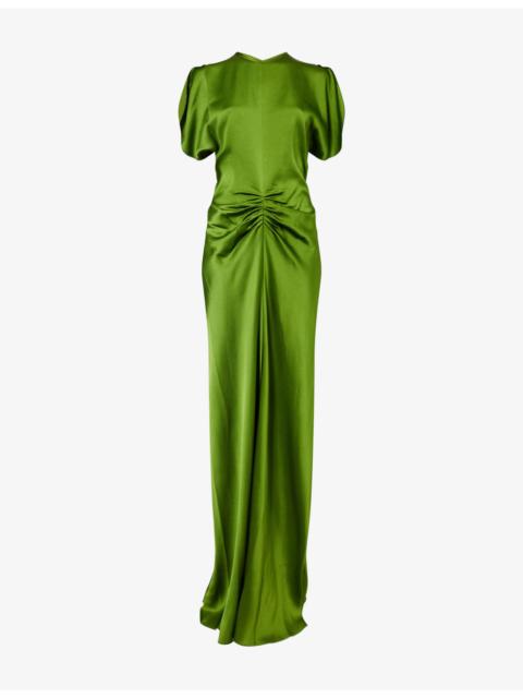 Victoria Beckham Isabella Gathered-Waist Satin Maxi Dress